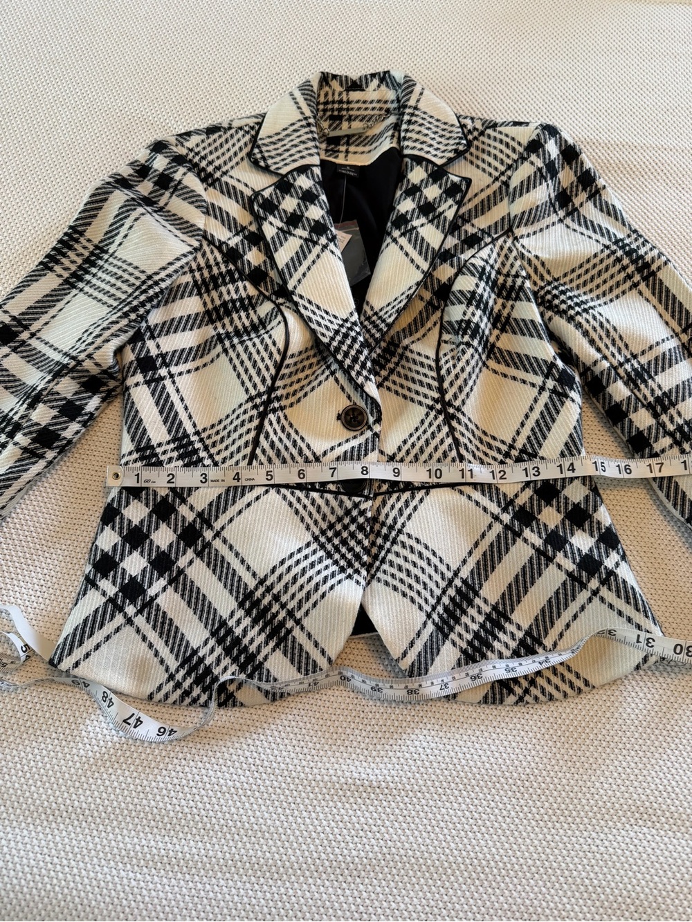 White House Black Market Black & White Plaid Fitted Blazer - Size 0 NWT - Picture 9 of 16